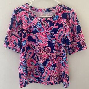 LILLY PULITZER  RHETT TOP Pink Blue Short Sleeve size L style 008548